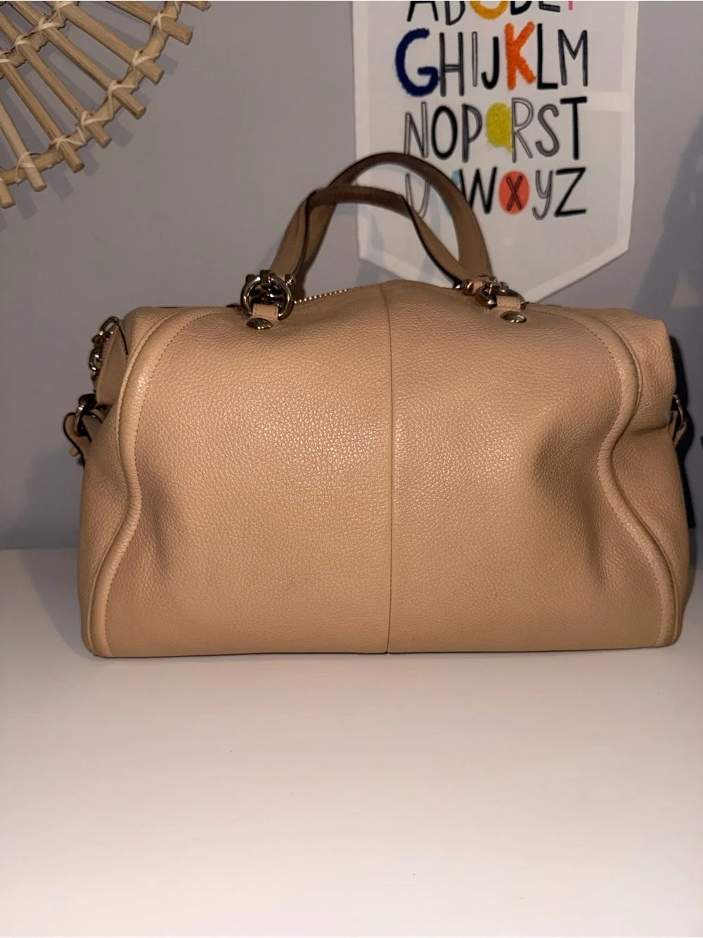 Coach Chain Satchel Bag with Crossbody Strap - Beige